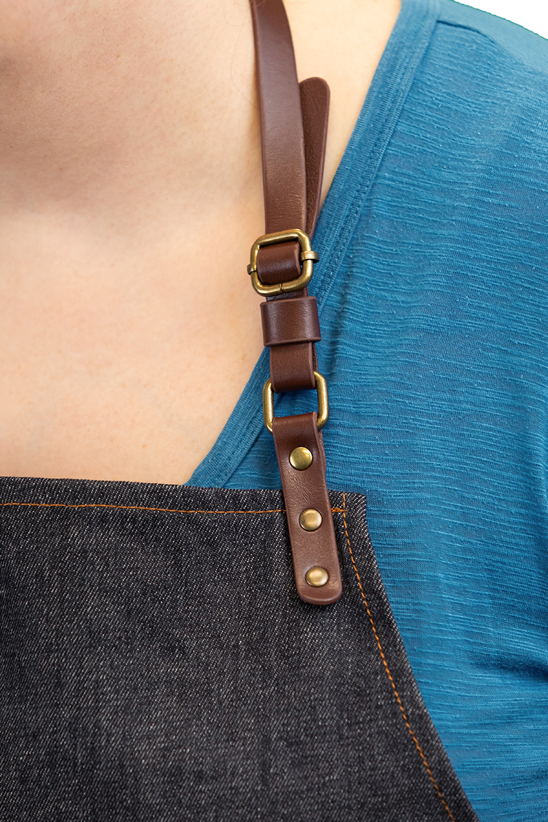 NEW Artisan Style Bib Apron - Denim with Vegan Leather 3
