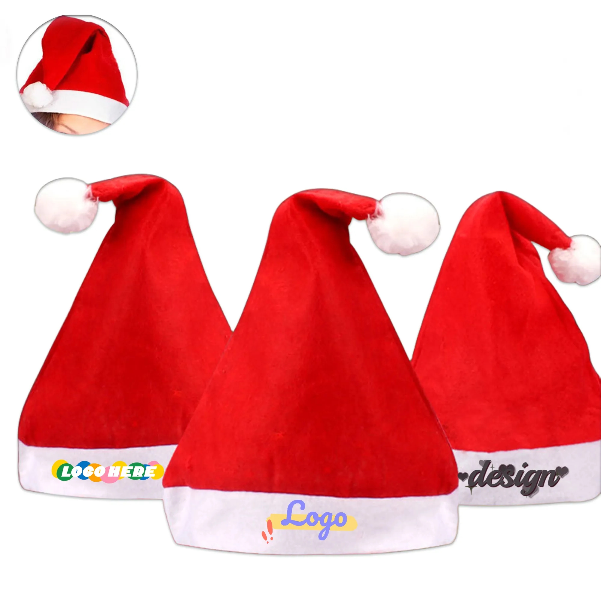 Non-woven Christmas Hat Santa for Adults Unisex MOQ100