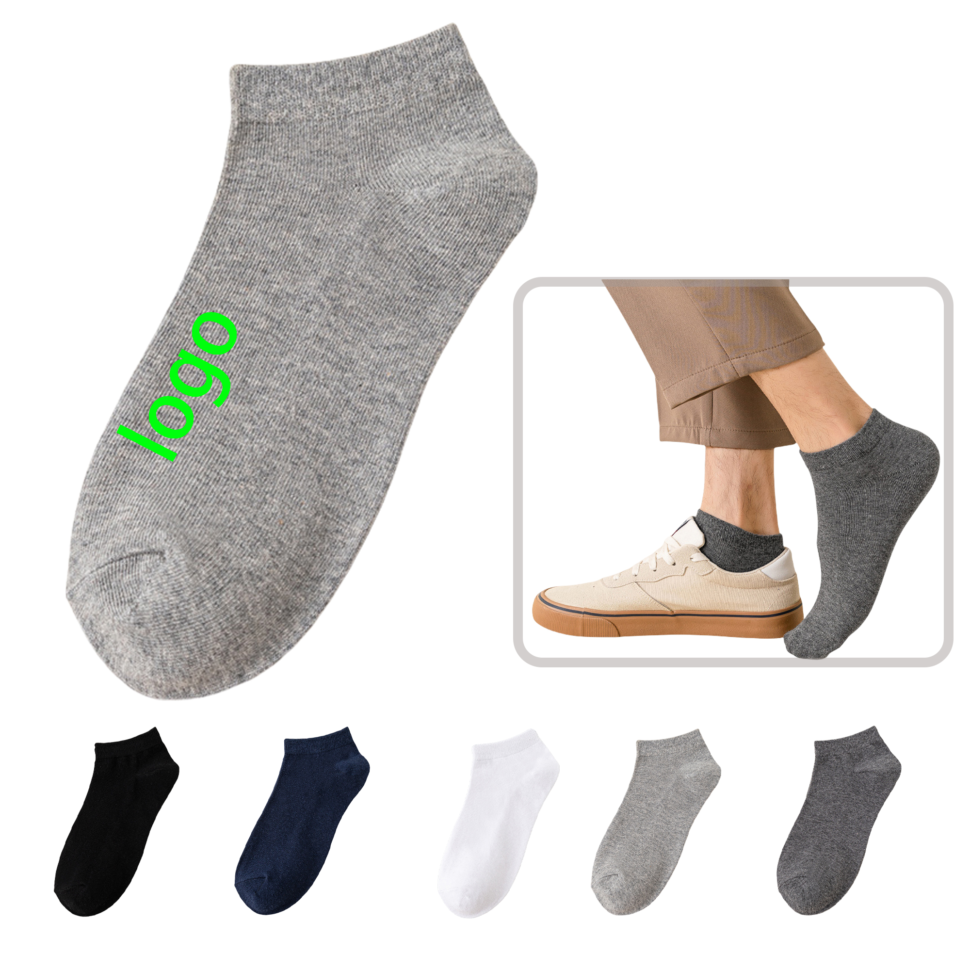 Premium Cotton Men's No Show Socks with Custom Logo - Comfort Fit 2