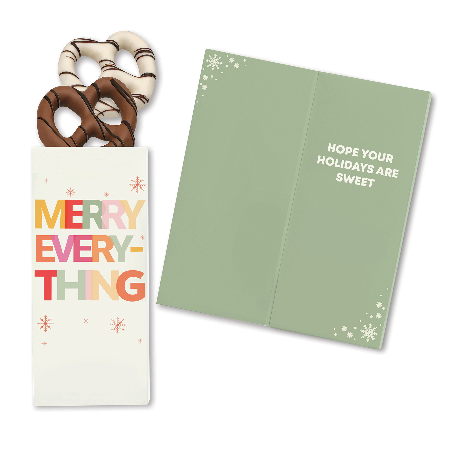 One Color Foil-Stamped Stock Holiday Sentiment Sweeter Cards with Chocolate Dipped Pretzels 1