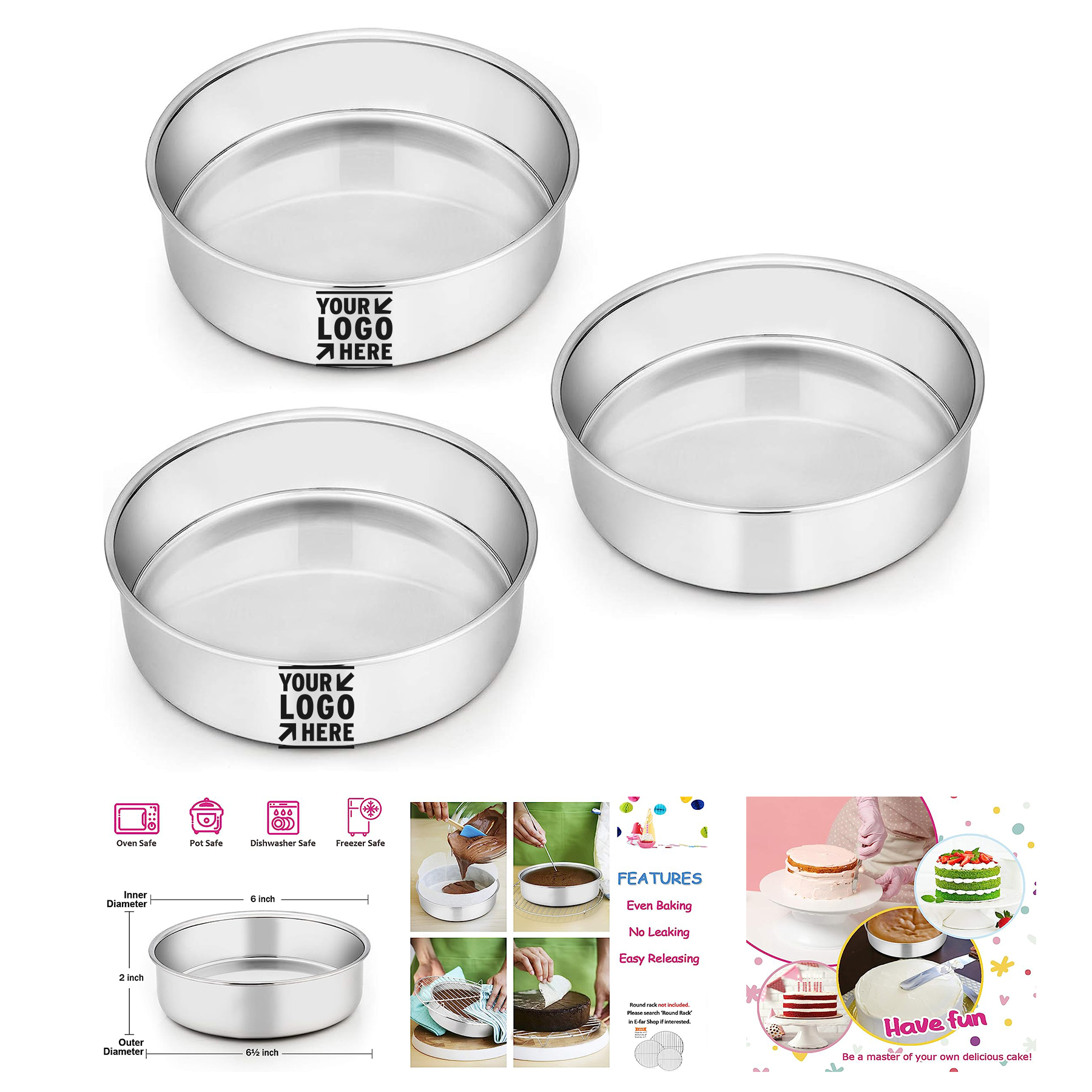 6 Inch Stainless Steel Cake Pans Tins