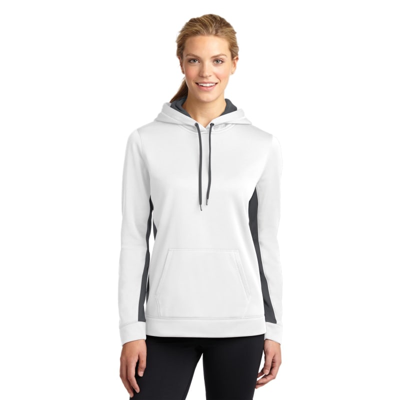 Sport-Tek Women's Sport-Wick Fleece Colorblock Hooded Pullover. 48
