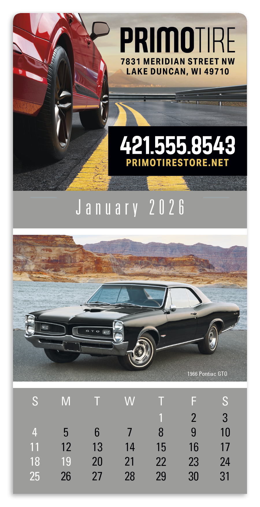 4C Press-N-Stick Header Cruisin’ Cars Calendar 13-Month