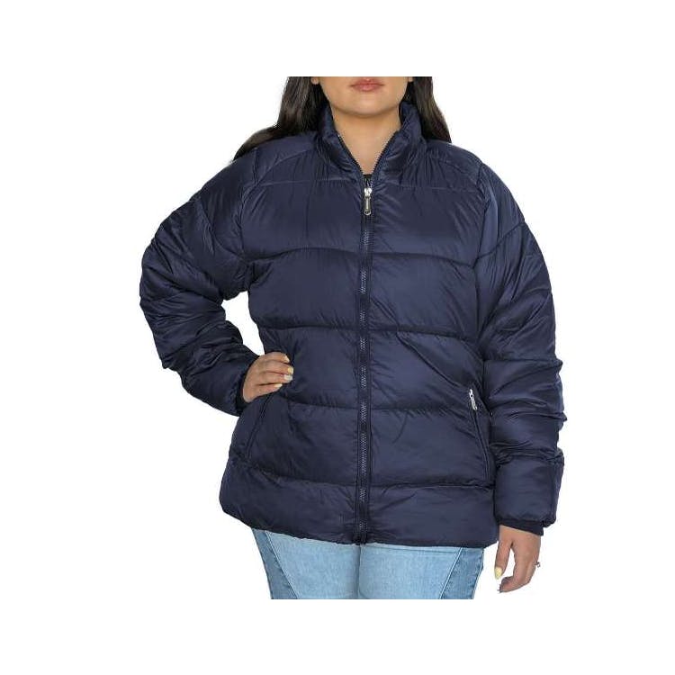 Women's Solid Puffer Jackets Navy XL 1