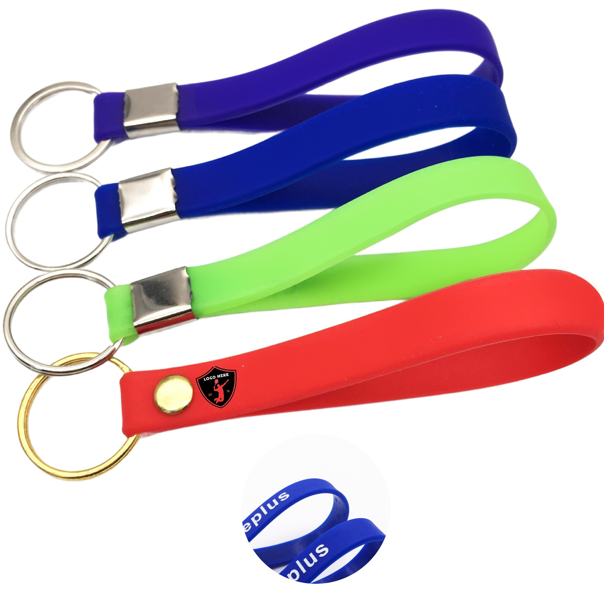 MOQ 50 Printed Silicone Wristband Keychain with Custom Logo 2