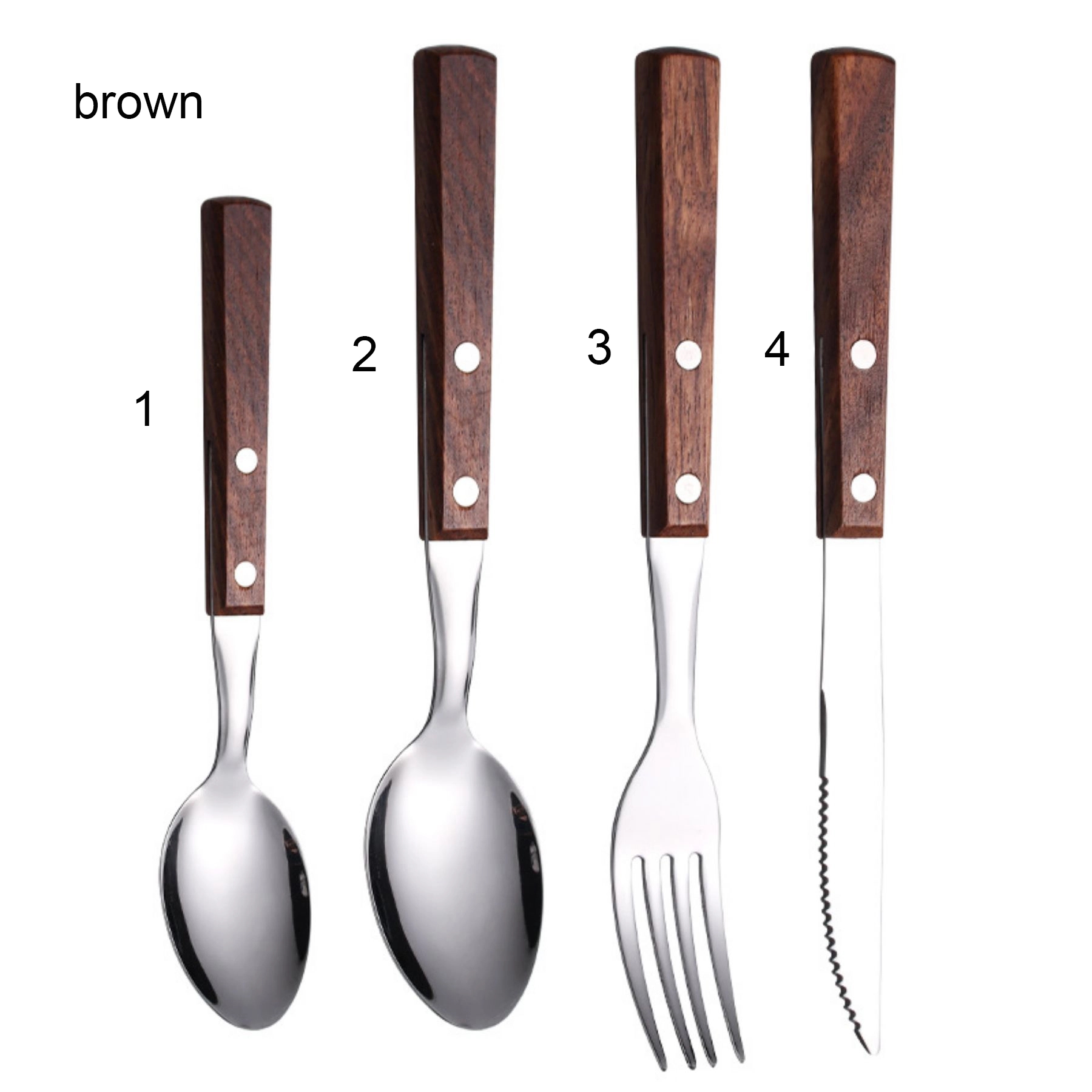 Silverware Set Stainless Steel Cutlery Wood Handle Retro 10