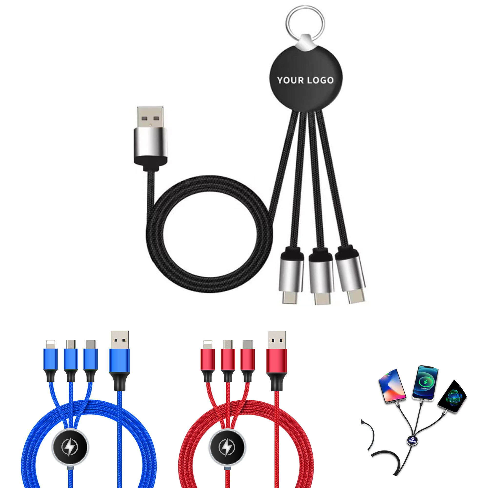 LED Logo Charging Cable with 3-in-1 Connectors 1