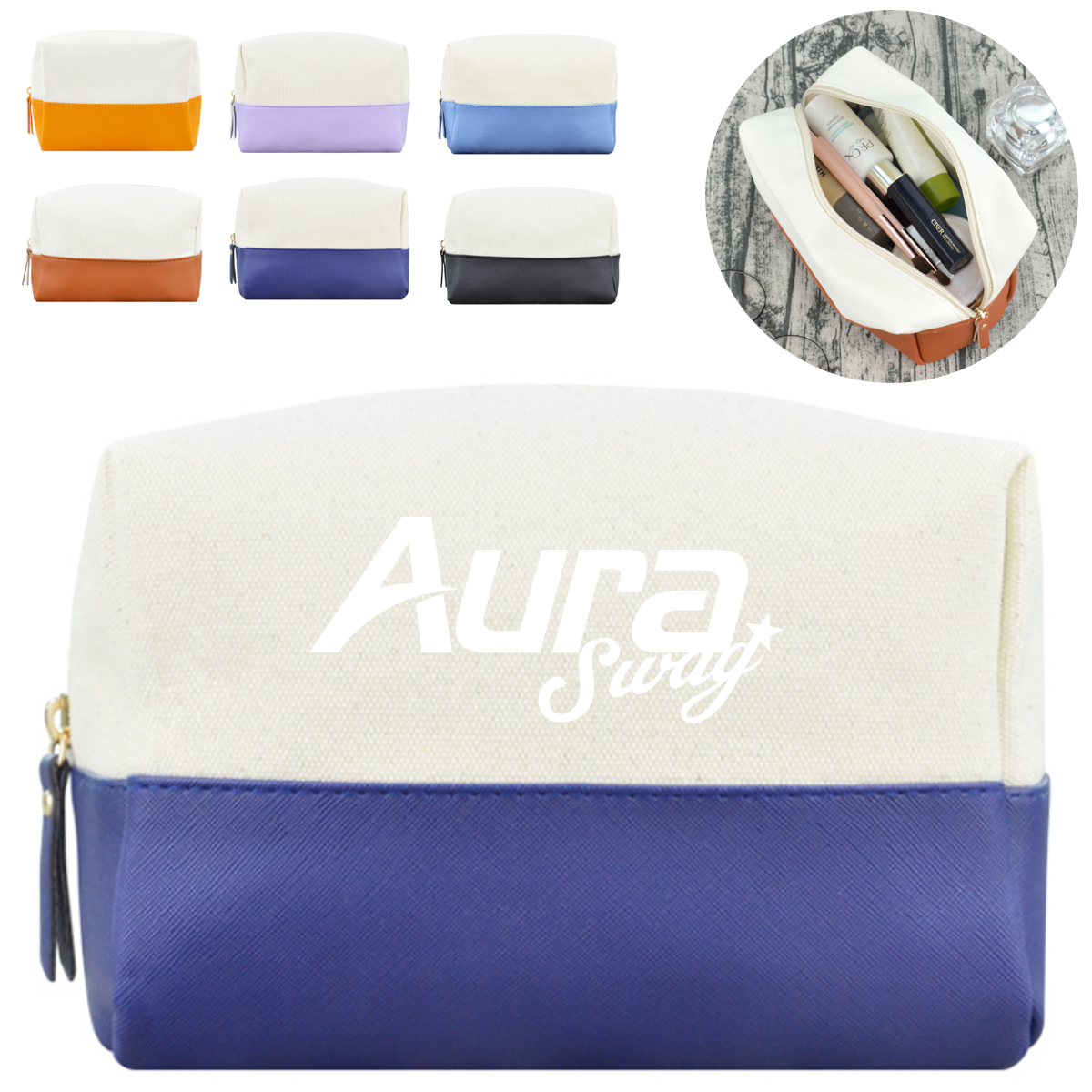 7L Canvas & PU Leather Zippered Cosmetic Makeup Bag 6