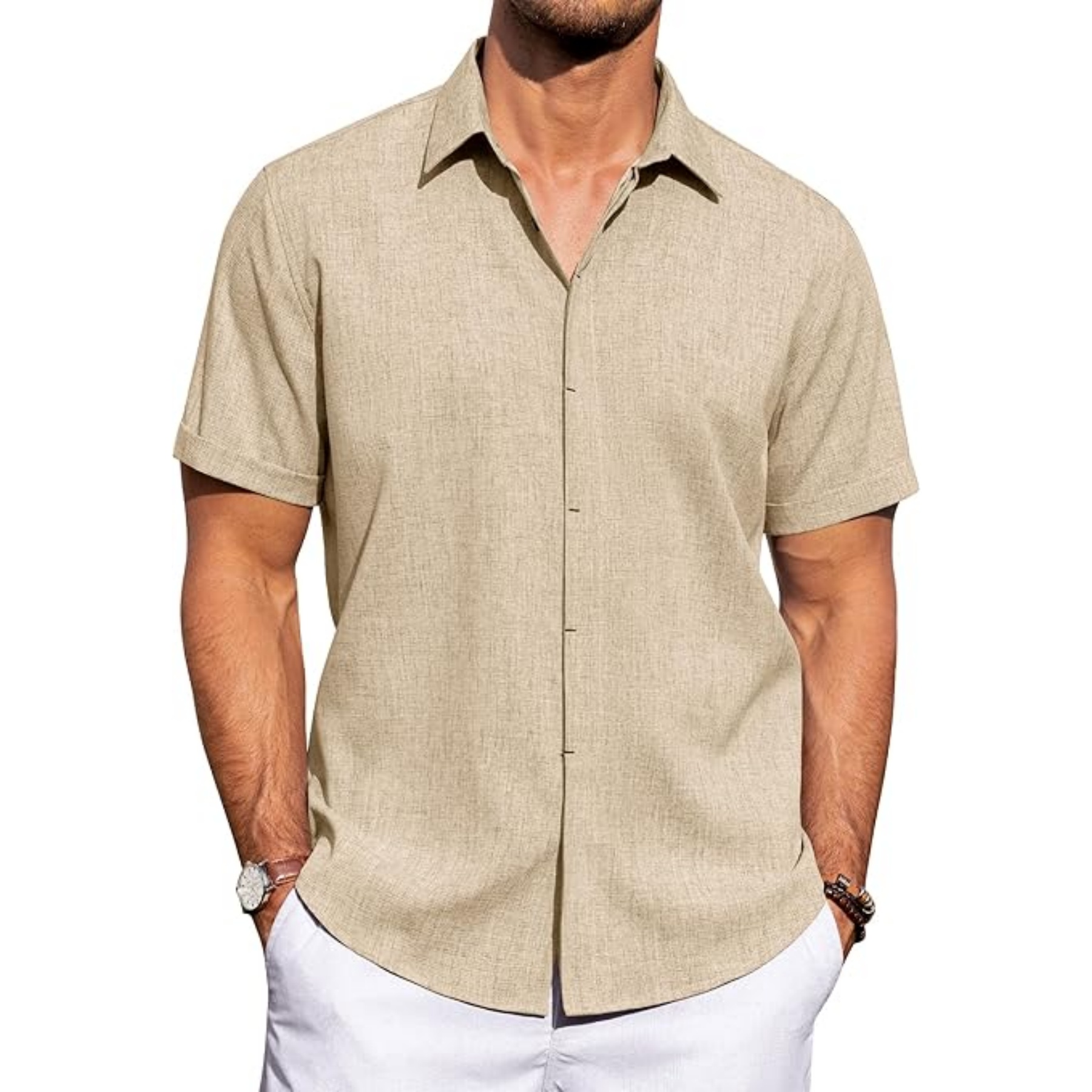 Men's Linen Casual Short Sleeve Shirt 24