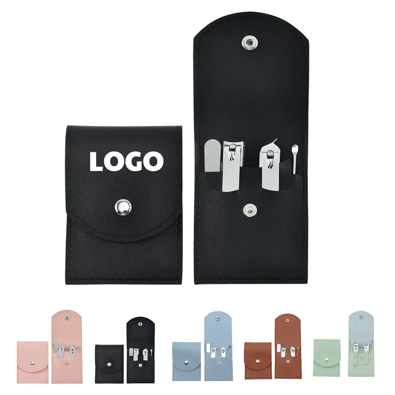 MOQ 10 pcs 4-in-1 Manicure Kit with Leather Pouch 2