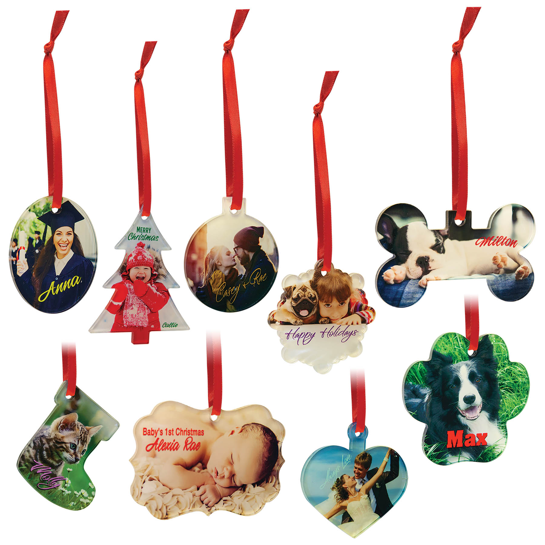 2 1/4" X 3" SUBLIMATED ACRYLIC ORNAMENT W/RED RIBBON 3