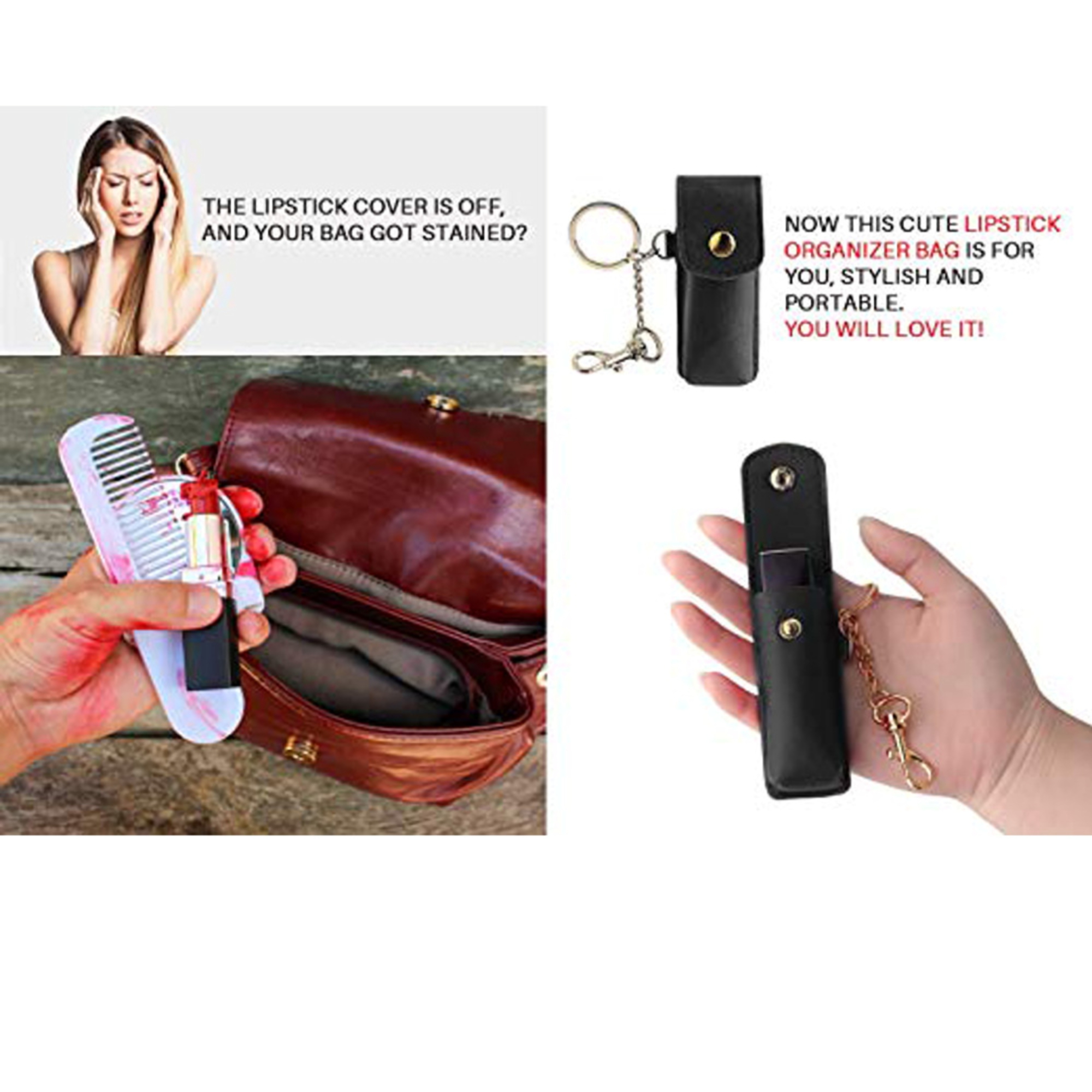 Keychain PU Leather Lipstick Holder 4