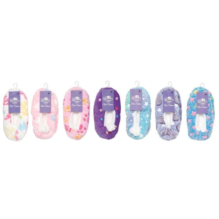 Girls Printed Pile Slippers Size S-L 2