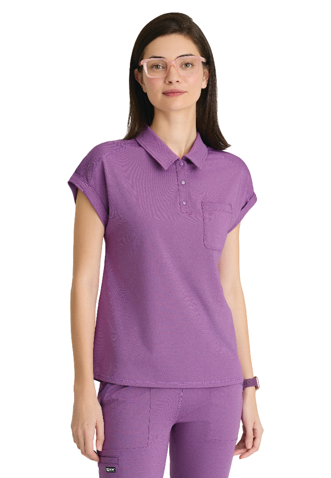 Grey's Anatomy Knit Stretch - Women's One-Pocket Snap Placket Renew Scrub Top 4