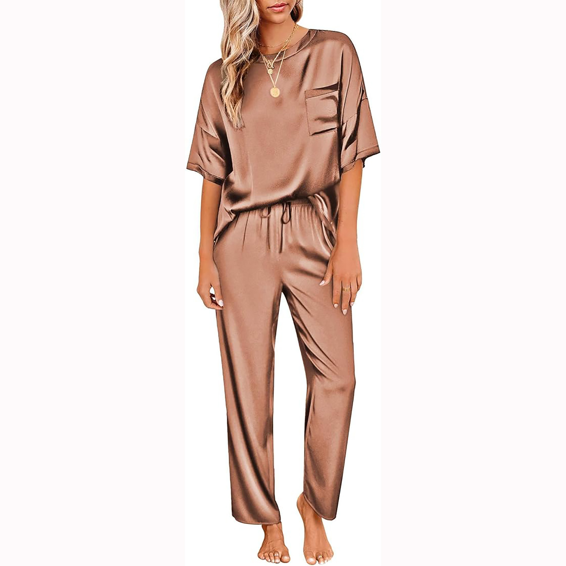 Womens Satin Silk Pajamas Set 9