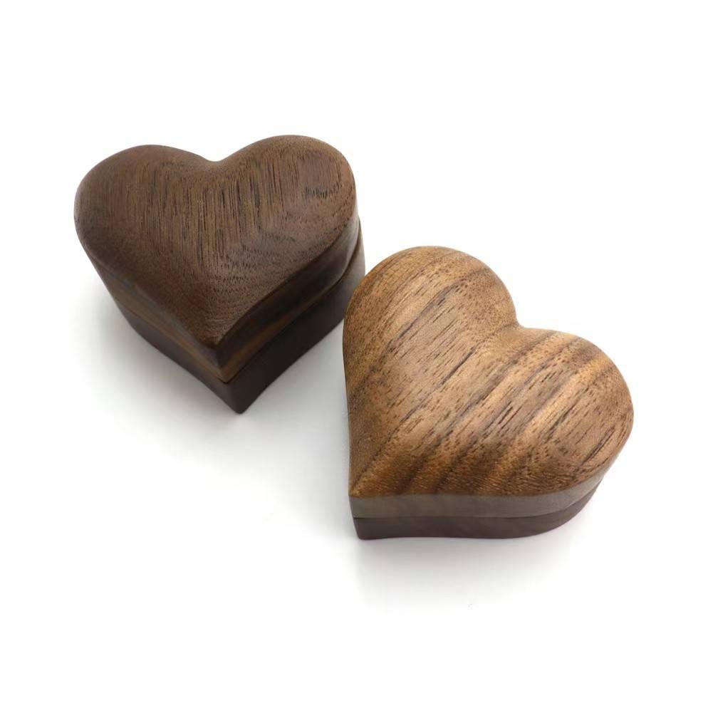Heart Shaped Walnut Wood Ring Gift Box 3
