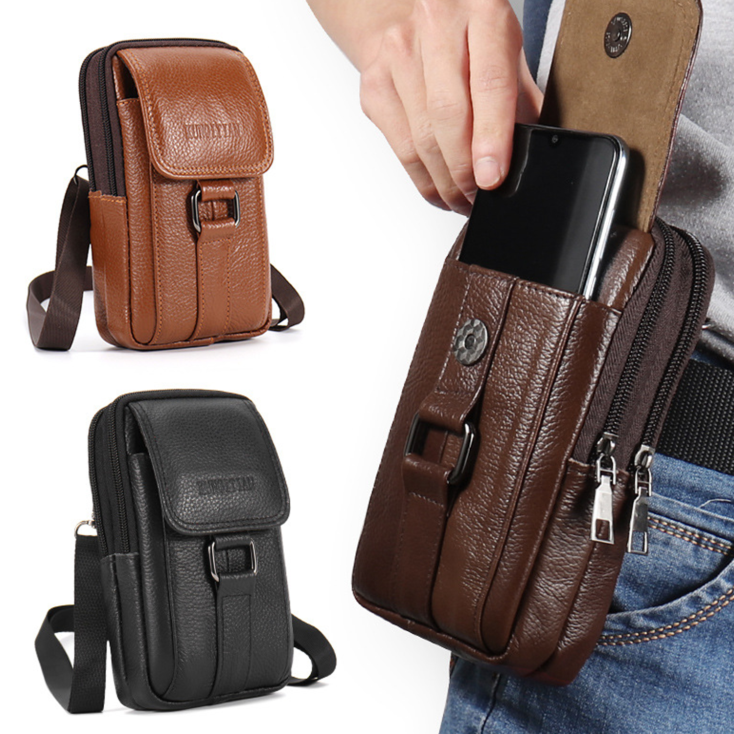 Genuine Leather Multi-functional Men's Waist Bag 4