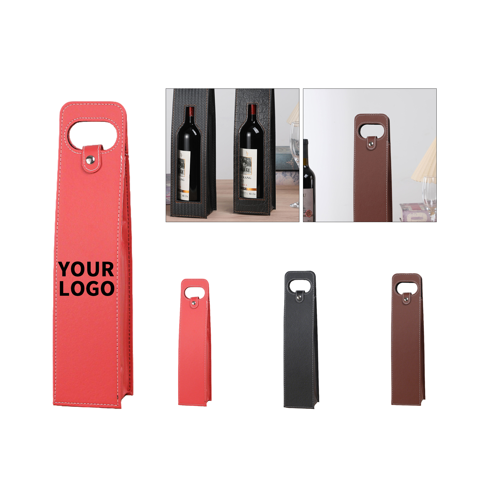 Reusable Synthetic Leather Wine Tote Bag 750 Milliliter 3