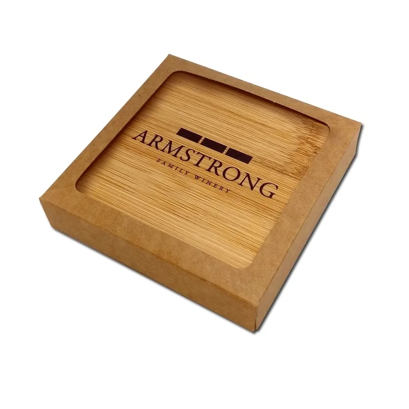 Laser Etched Bamboo Wood Coaster Set of 2 1