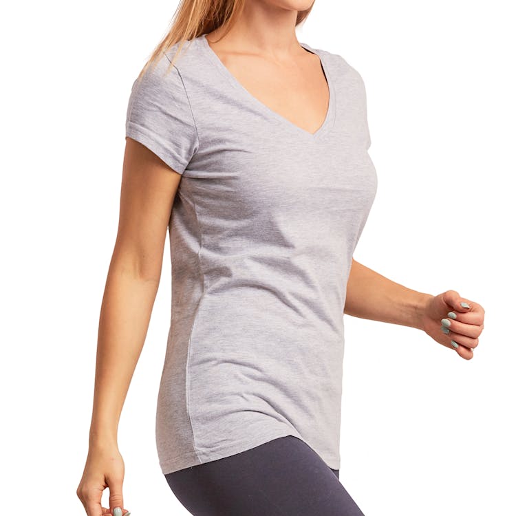Women's Classic Fit V Neck T-Shirts - Small Heather Gray 1