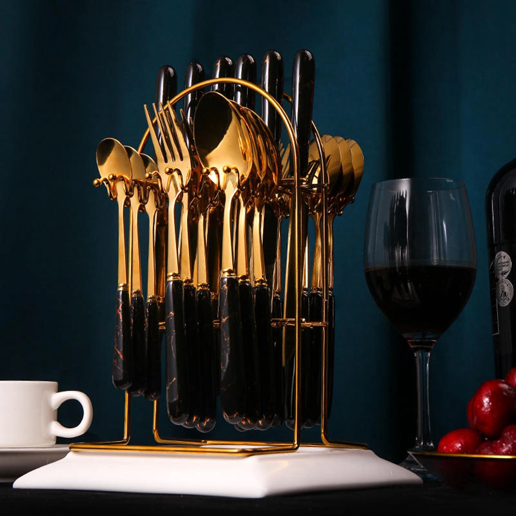 Ceramic Handle Stainless Steel Cutlery 24pcs Set with Holder 8