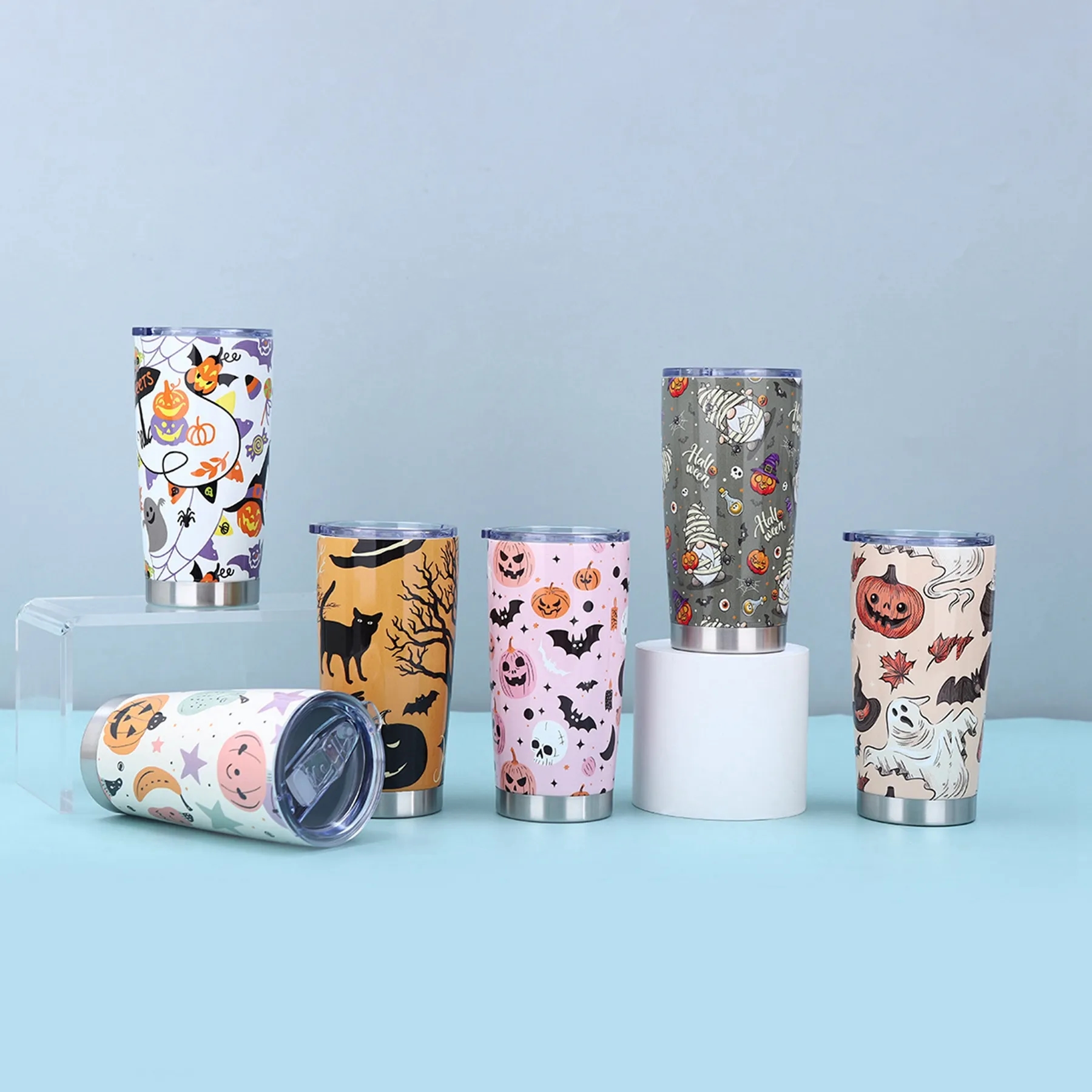 20 Oz. Double Wall Christmas/Halloween Tumbler with Lid 6