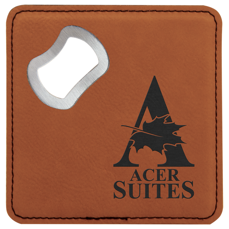 4" x 4" Square Rawhide Leatherette Bottle Opener Coaster 3