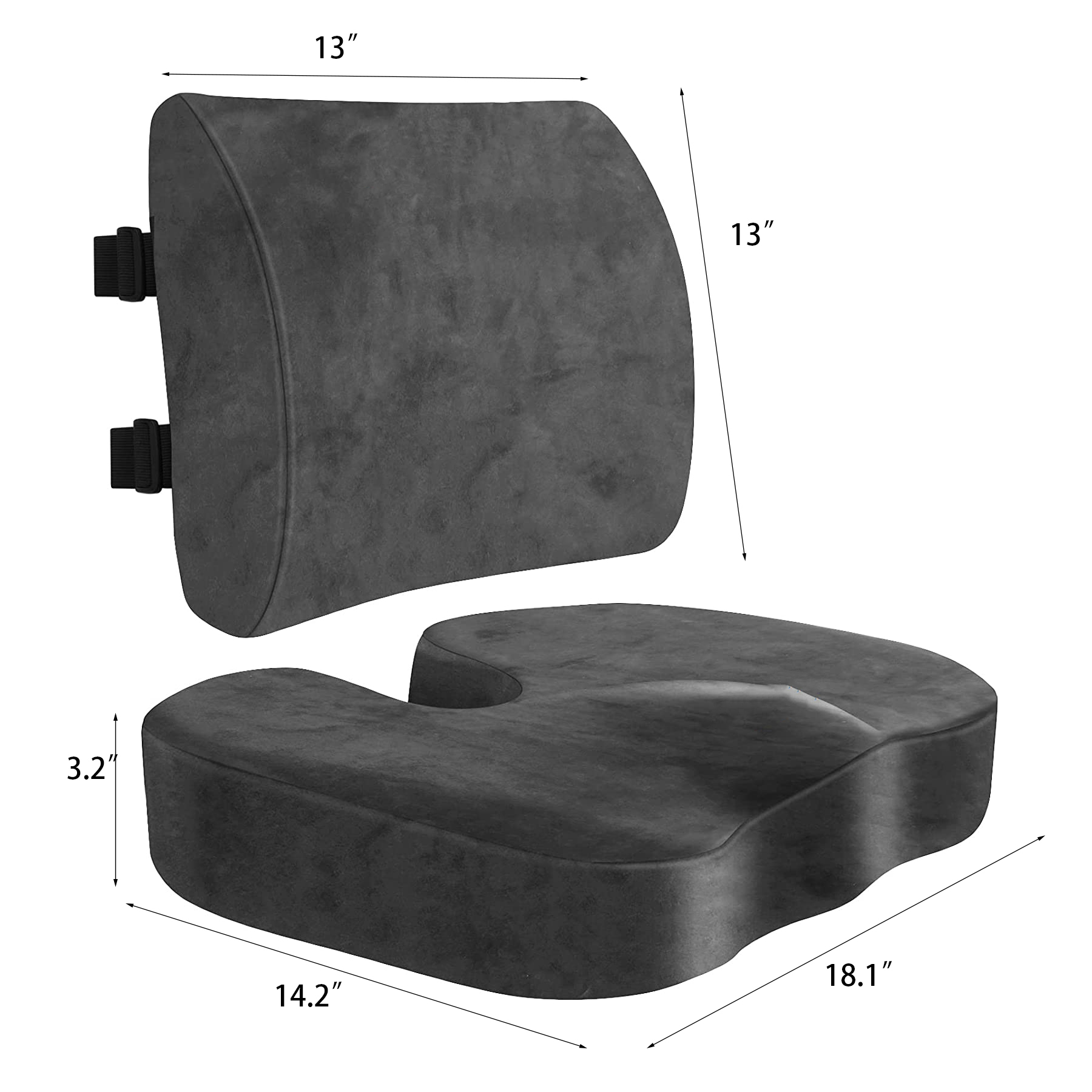 Back Support Memory Foam Pillow Coccyx Cushion Set 2