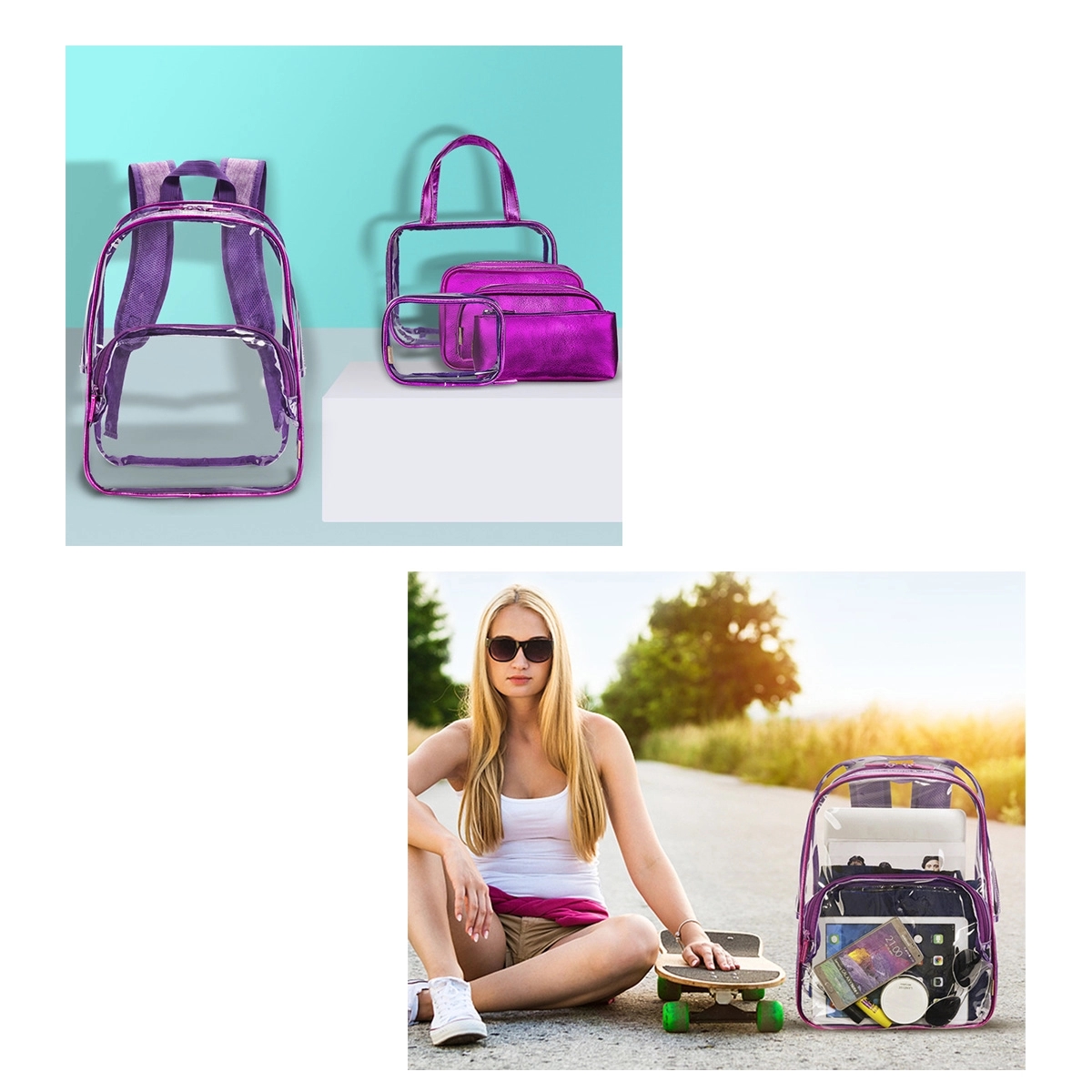 Clear PVC Backpack Set of 6 3