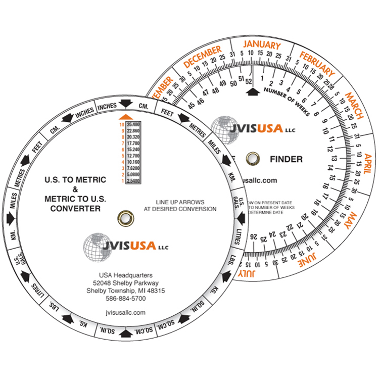 3 Wheel US Metric Converter and Date Finder, Full Colour