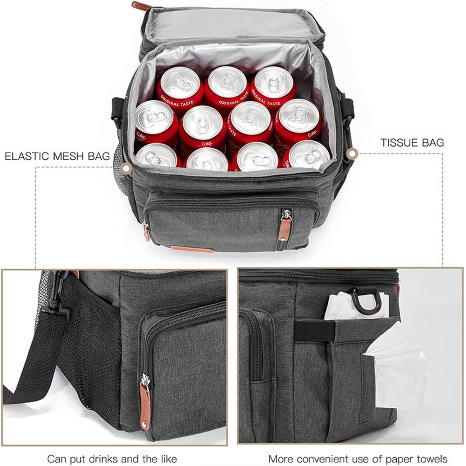 13L Oxford Insulated Lunch Cooler Bag for Picnic w/ Pockets 11