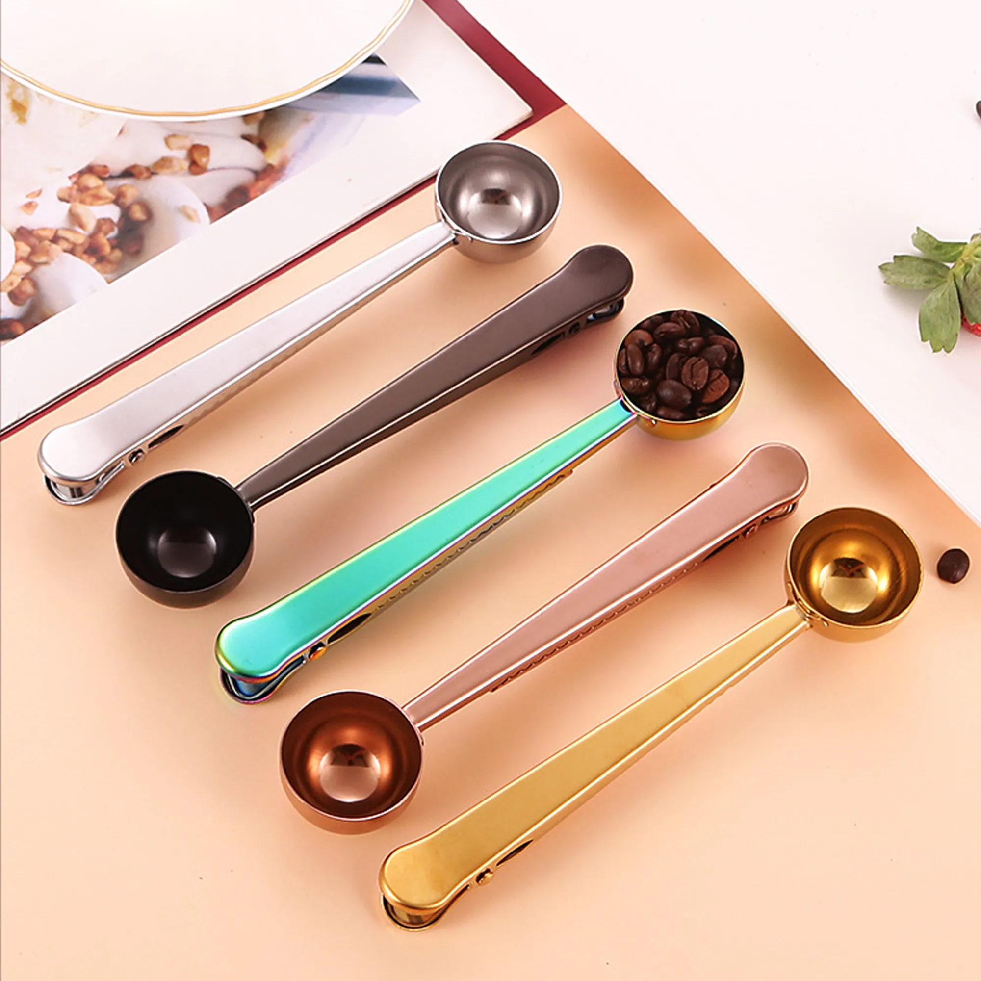 MOQ 20 Stainless Steel Coffee Scoop Clip Two in One 3