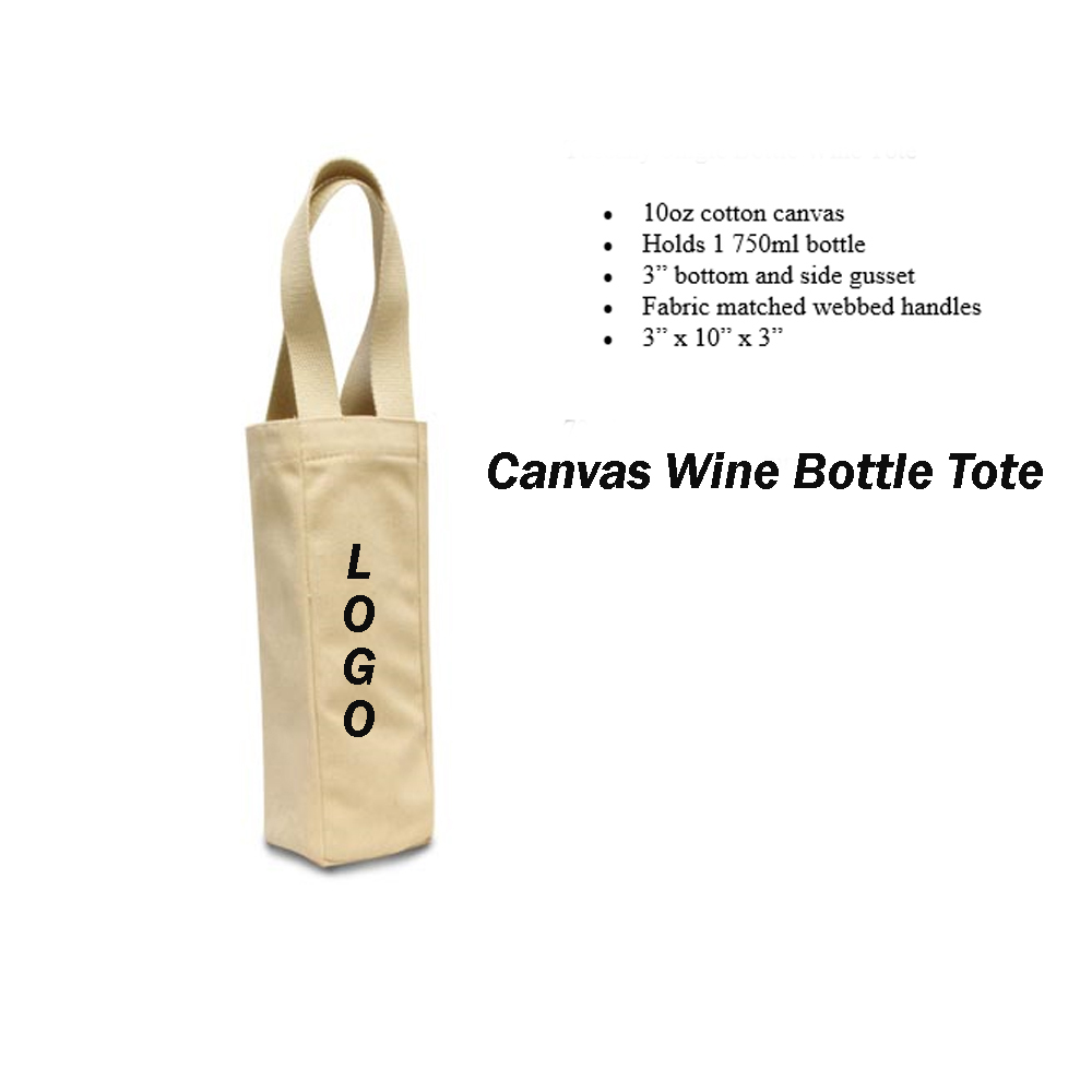 Cotton Canvas Wine Bottle Tote, custom tote bag with logo imprint 2