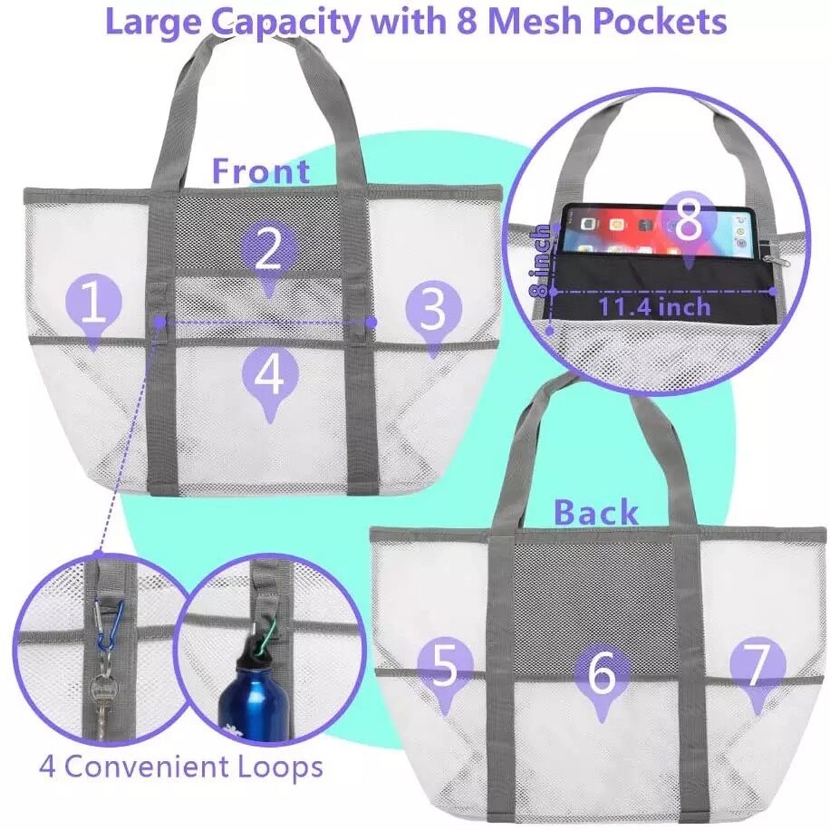 Large Mesh Picnic Bag, custom tote bag with logo imprint 3