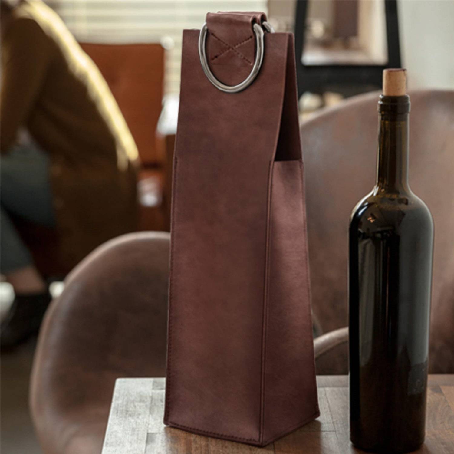 Leather 1-Bottle Wine Tote 5