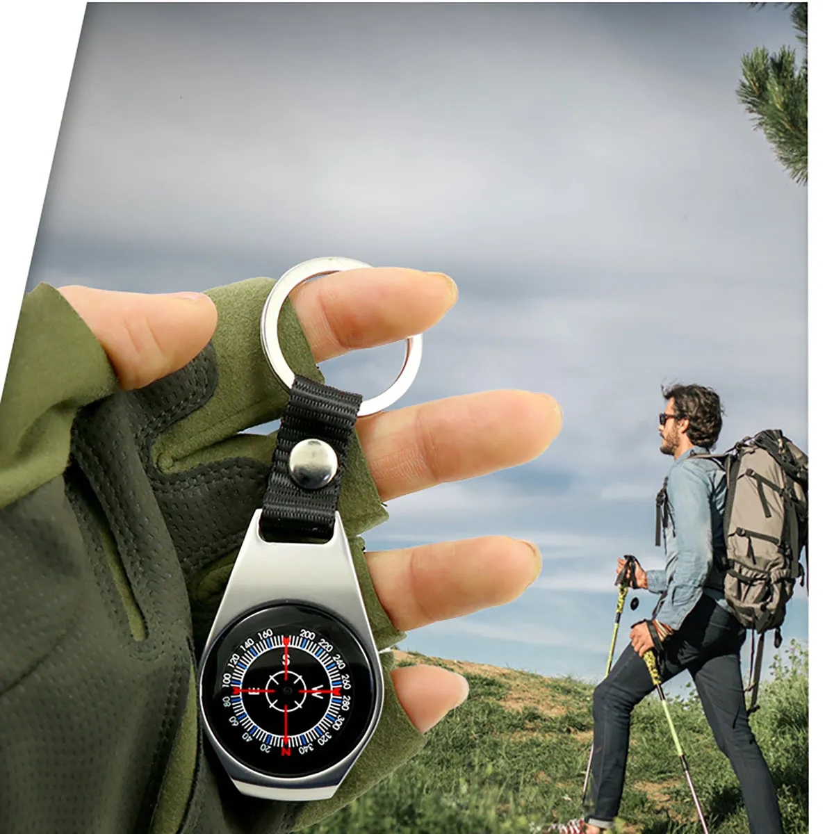 Outdoor Portable Compass Alloy Handheld Pendant Key Chain 3