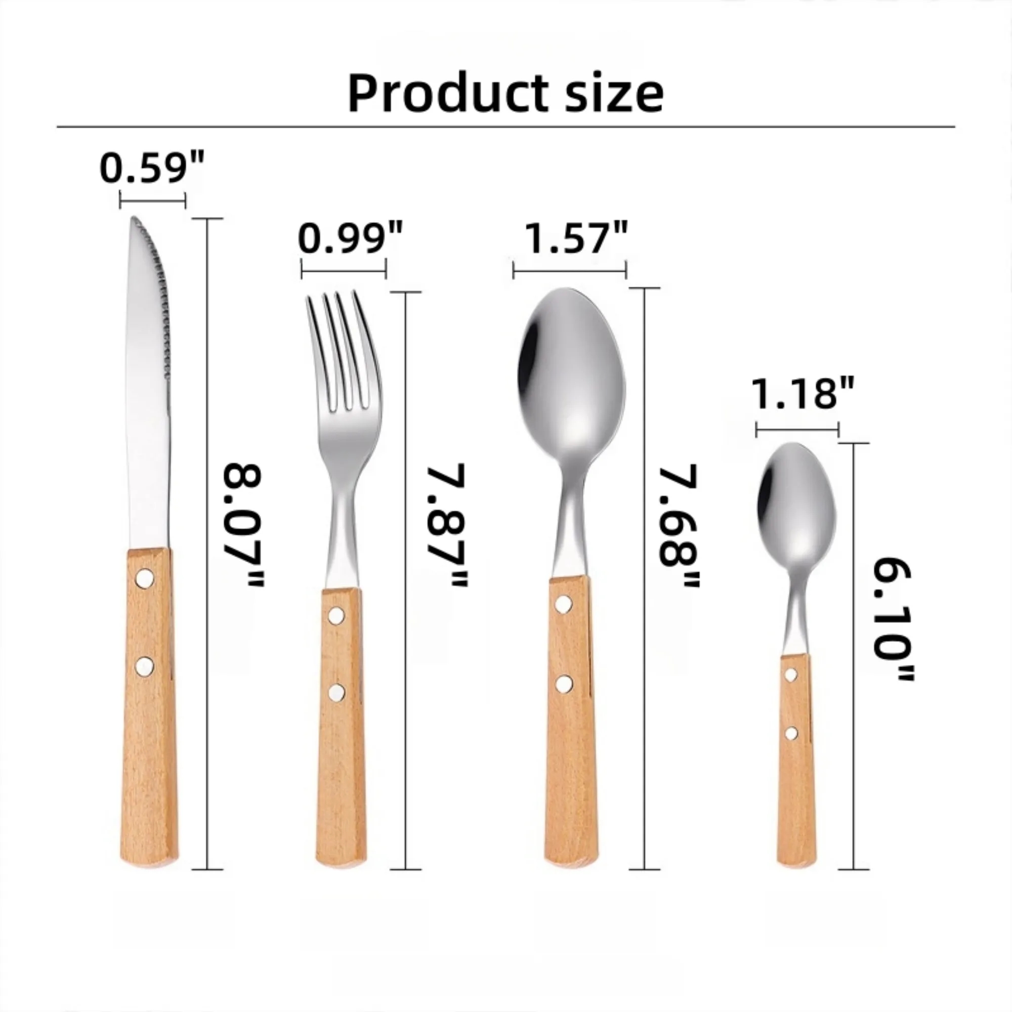 Stainless Steel And Beechwood Flatware Set Premium Tableware 5