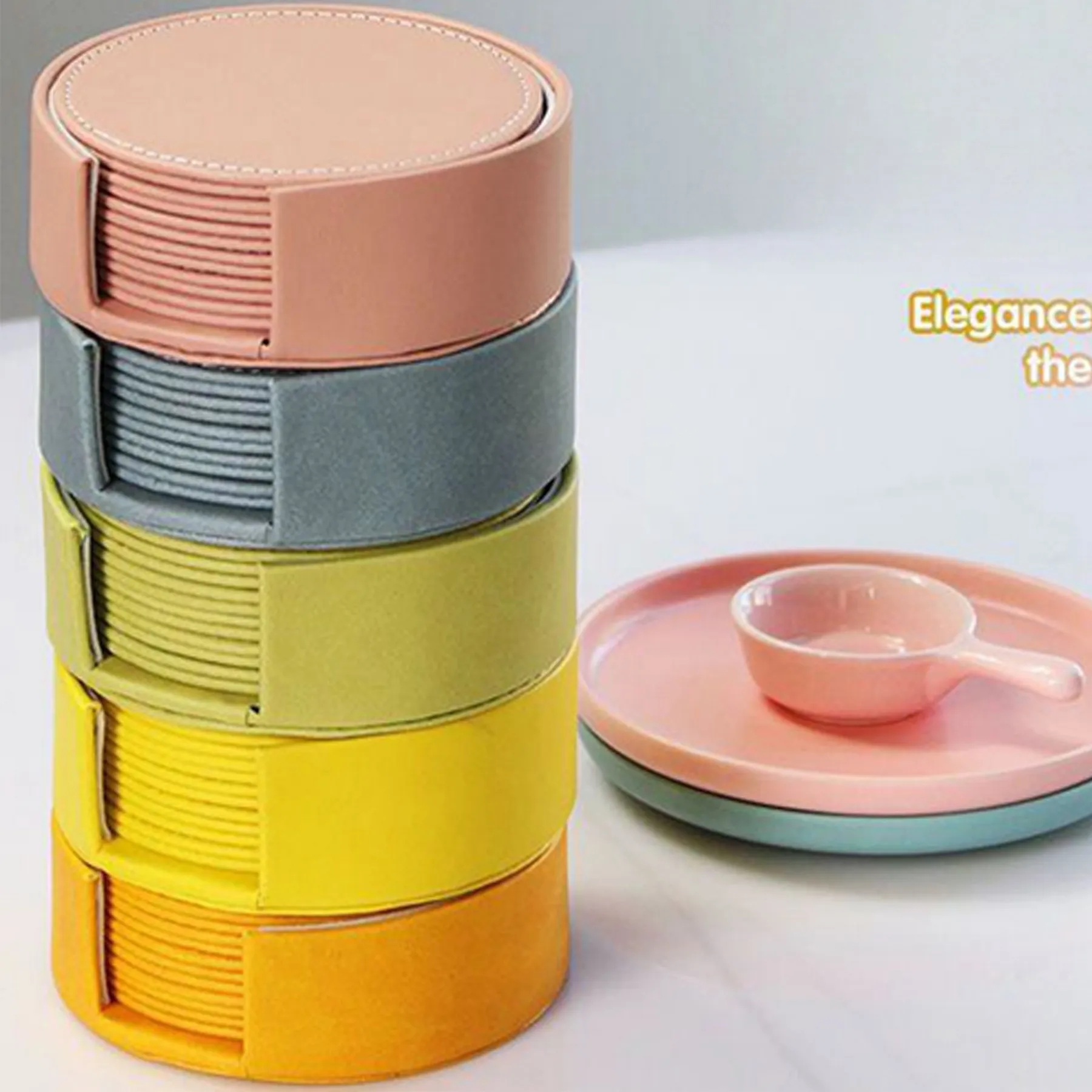 Leather Drink Coasters Round Cup Mat 11