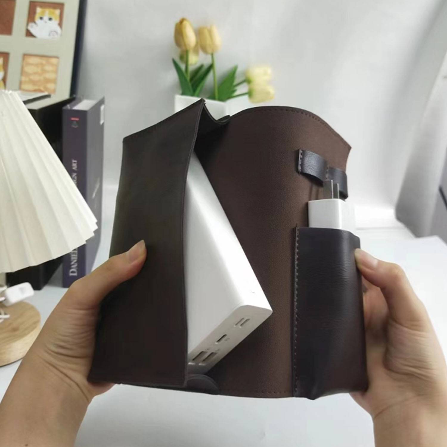 Compact Portable PU Leather Travel Cable Organizer Bag 9