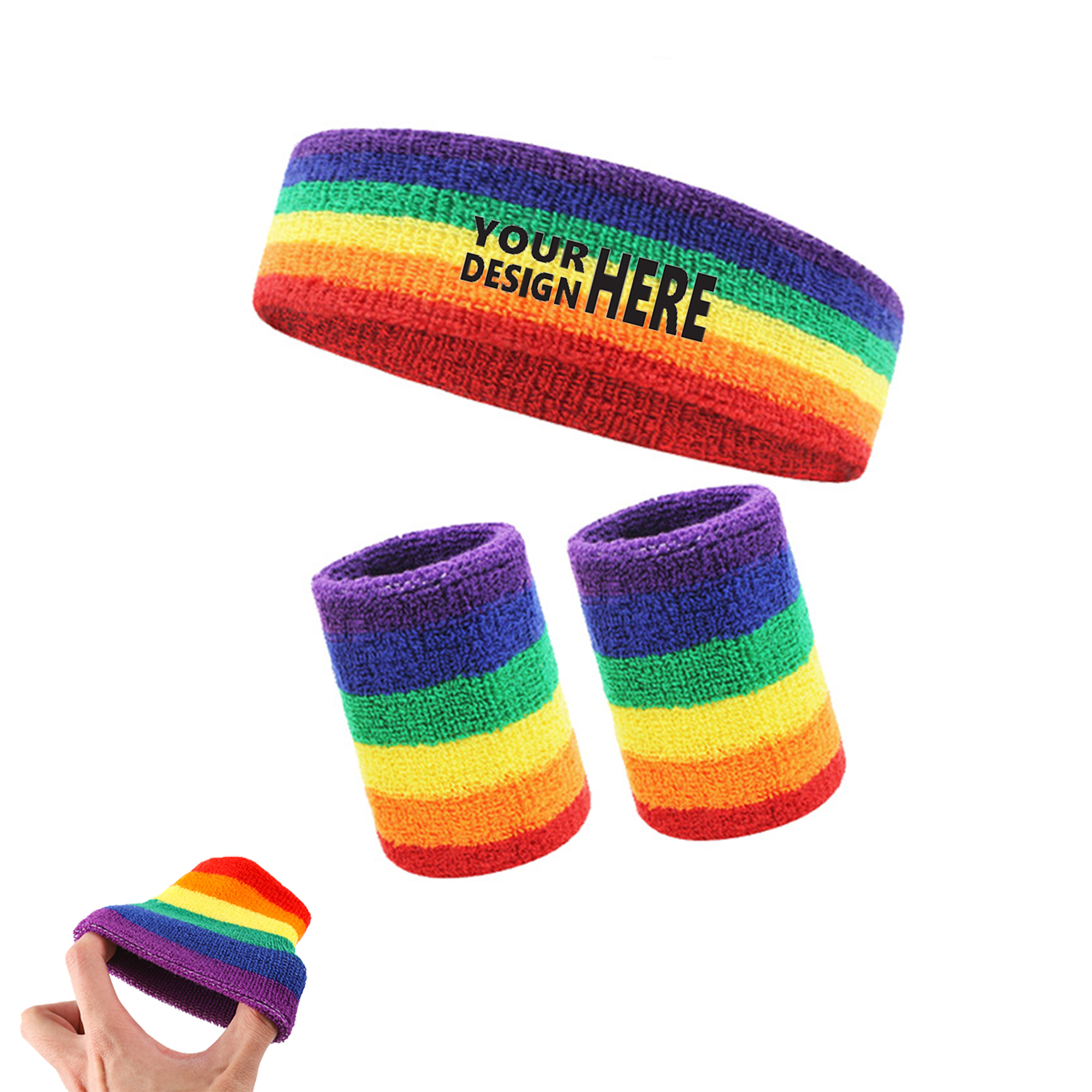 Rainbow Sweatband Set ?C 1 Headband and 2 Wristbands 2
