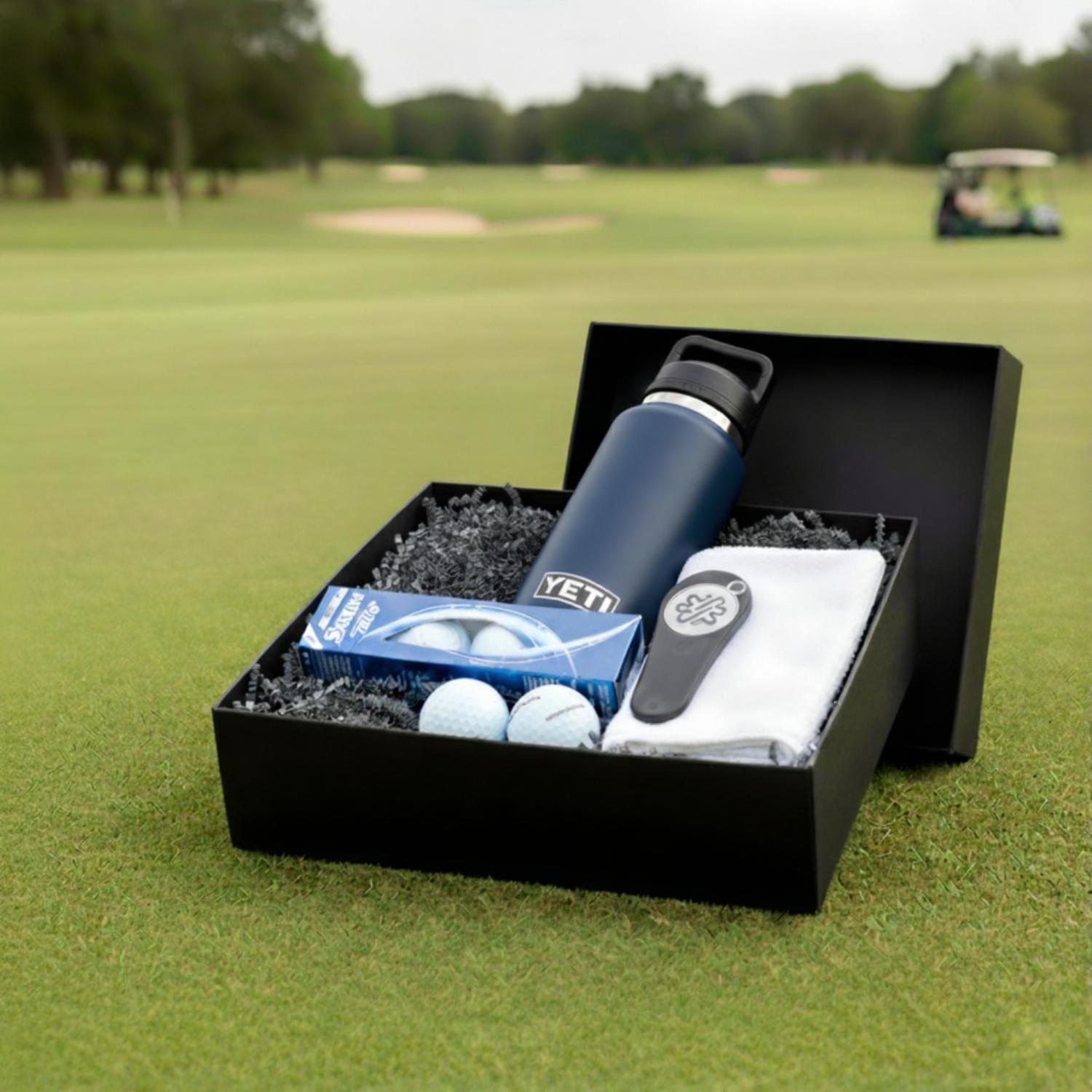 18 Oz YETI® Rambler SS Water Bottle, Srixon® Golf Balls & Pitchfix® Icon Divot Tool Gift Set 2