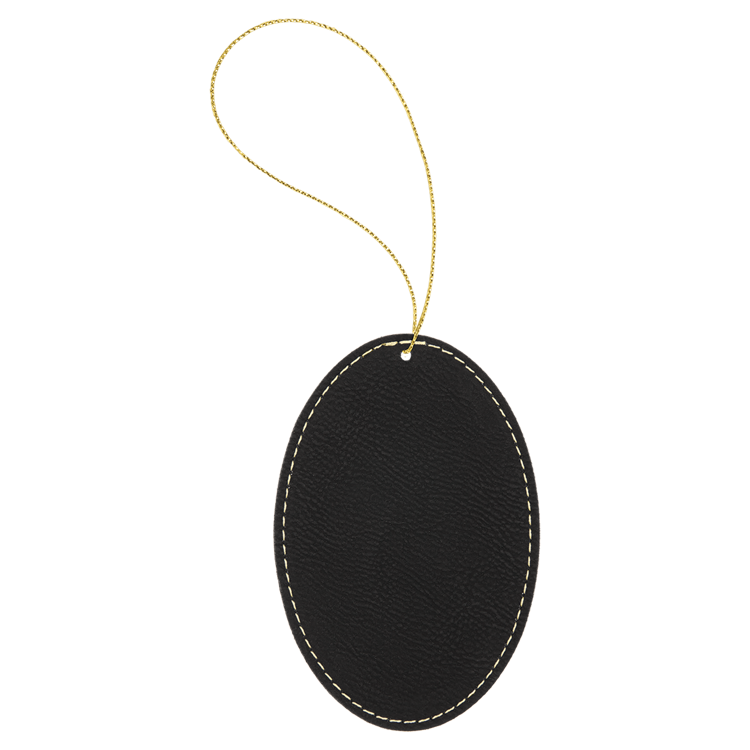 Black/Gold Leatherette Oval Ornament with Gold String 3