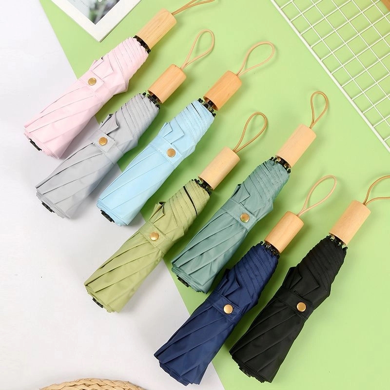 Custom Foldable Sun & Wind Proof Umbrella with Wooden Handle 5