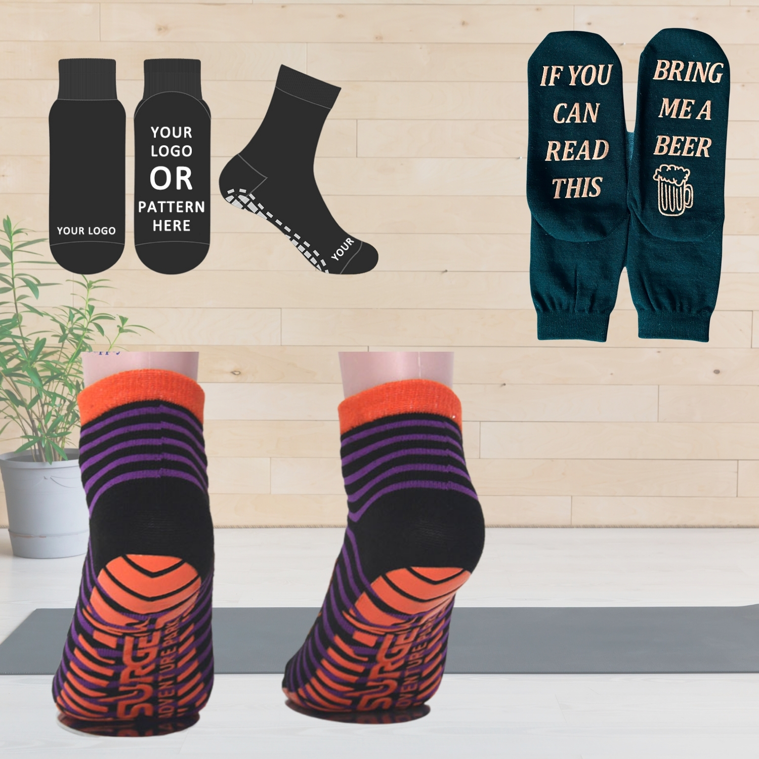 Anti Slip Grip Crew Socks 12