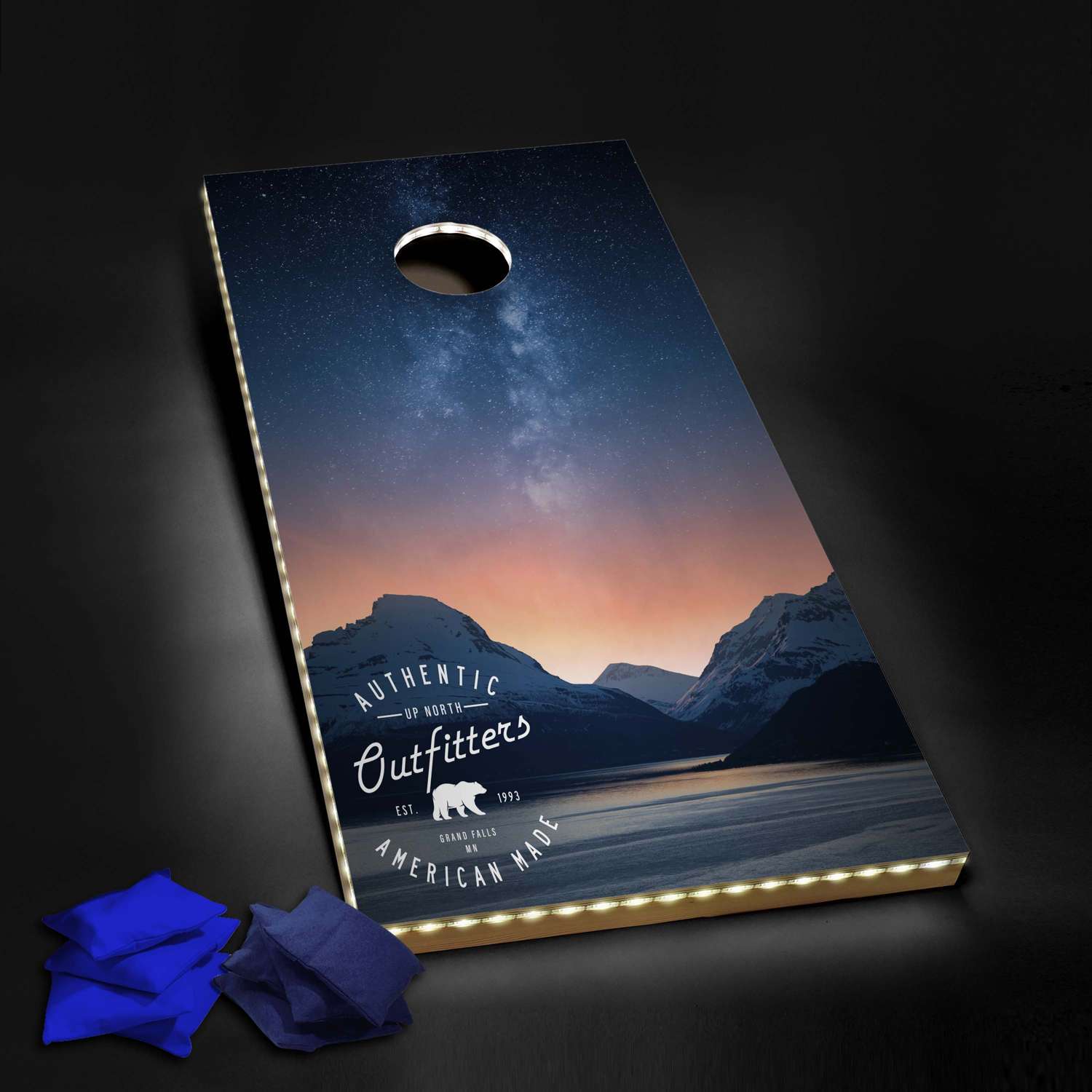 Nighttime Cornhole Plus, 4 Navy & Royal Bean Bags