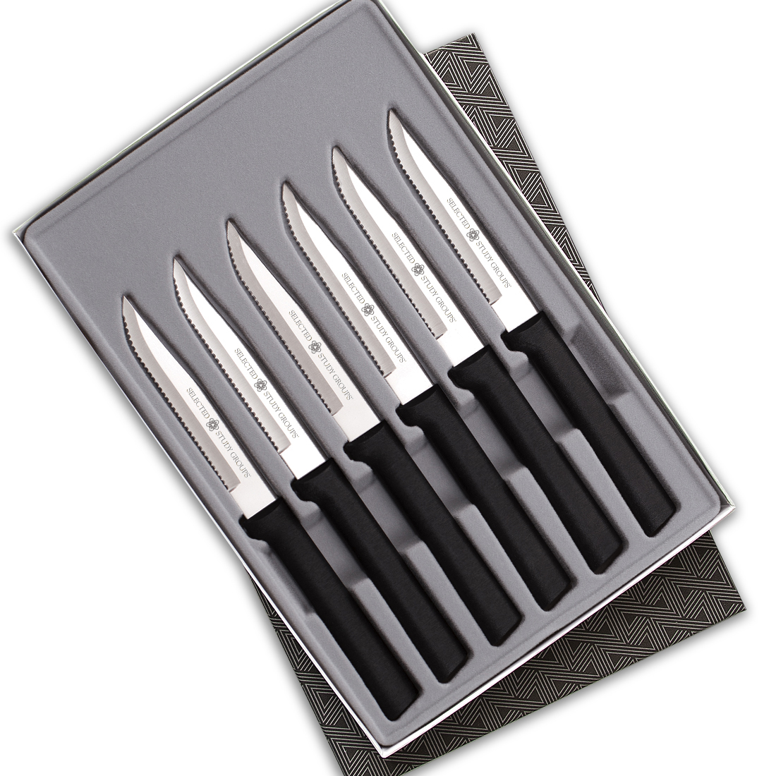 Six Serrated Steak Knives Gift Set w/Black Handle 2