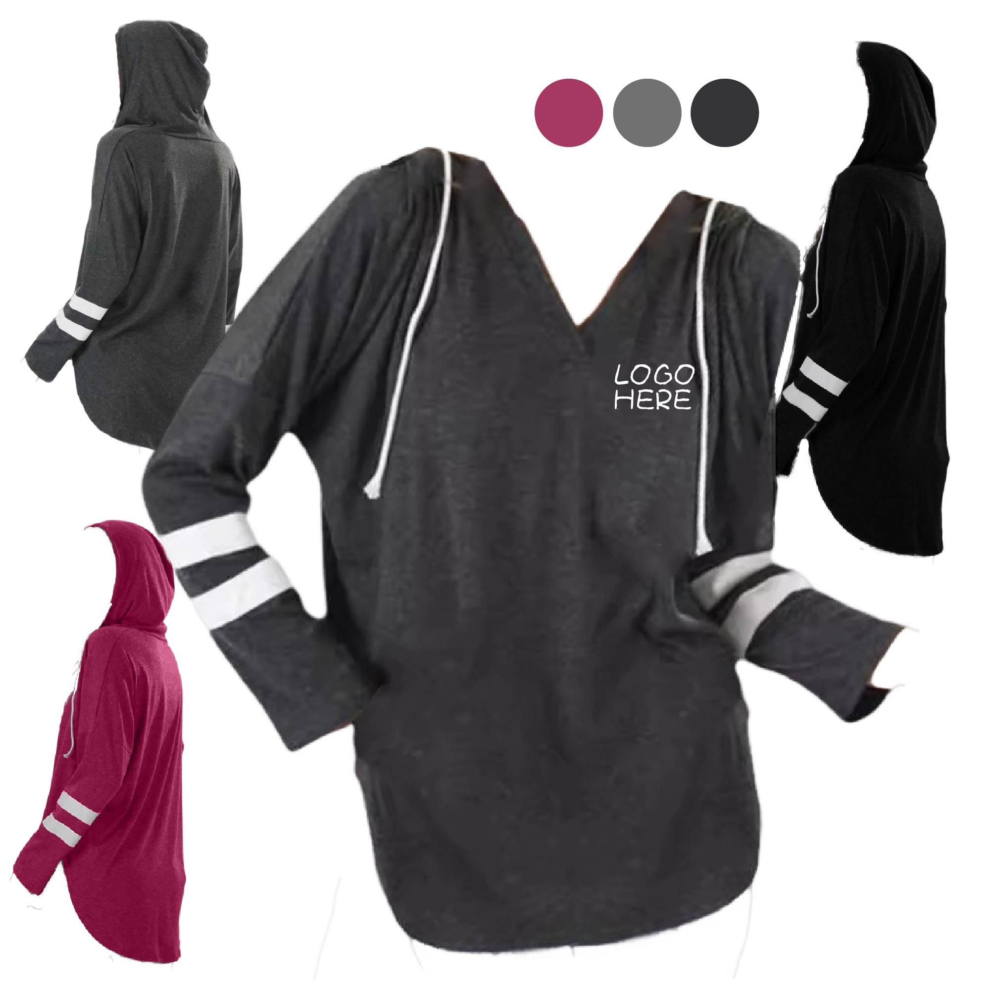 Drawstring V Neck Tops Tee, custom hoodie or sweatshirt with logo imprint 2