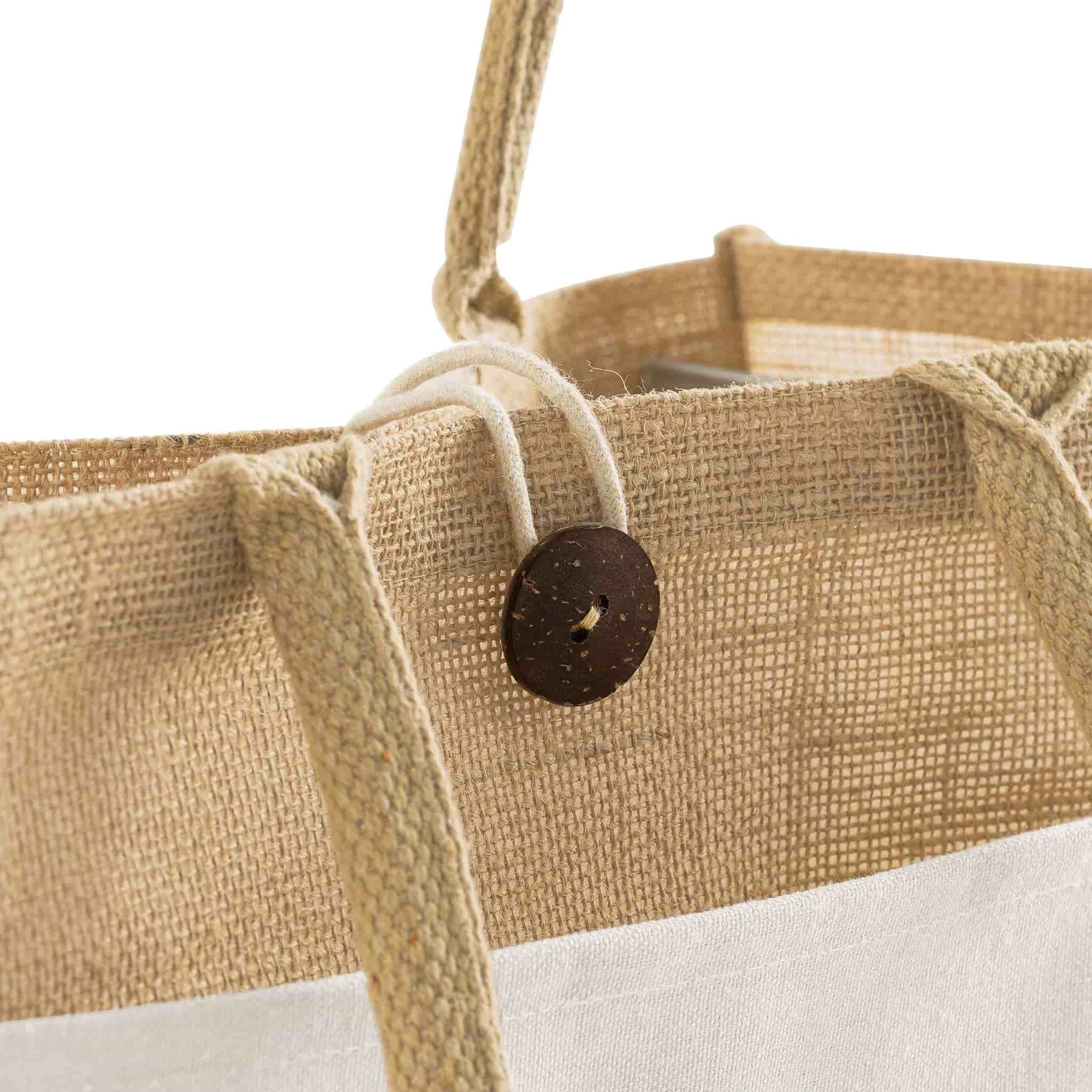 Button-Closure Jute Tote Bag 14
