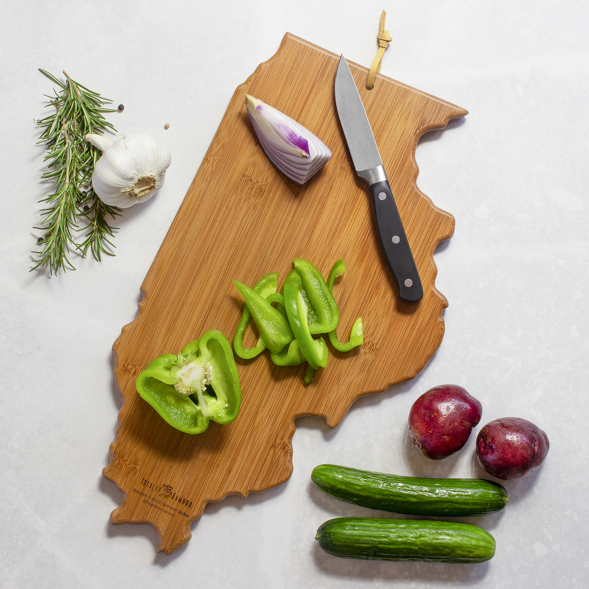 Illinois State Shaped Serving and Cutting Board with Artwork by Summer Stokes 2