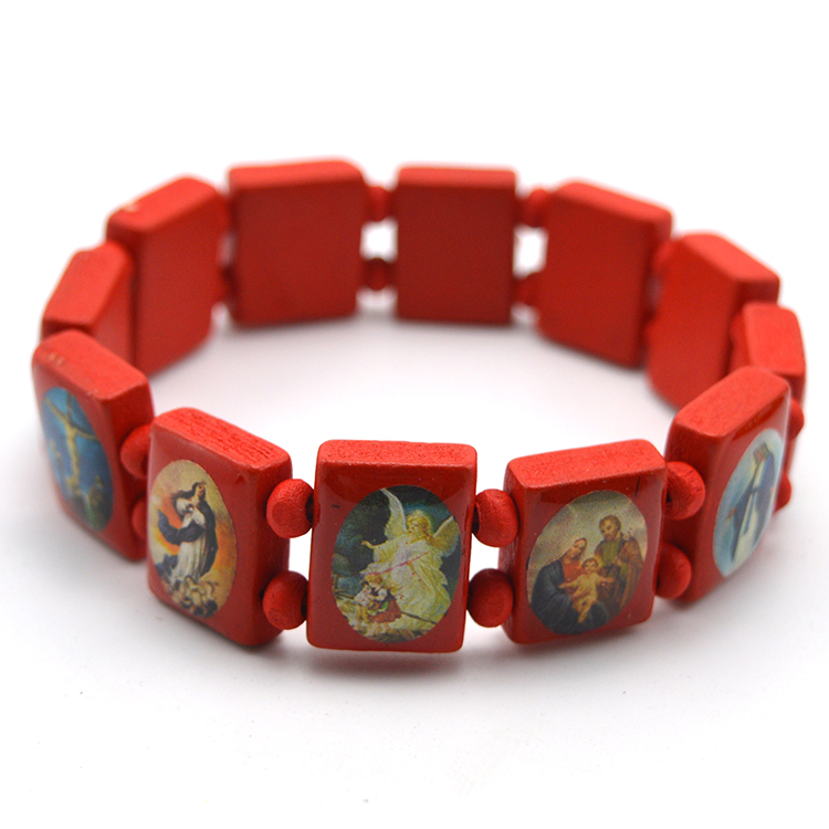 Square Wood Beads Rosary Bracelet With Holy Saints Picture 2